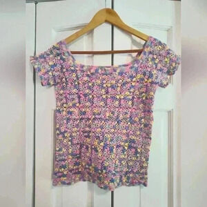 Homemade Multi colored crochet top | Short Sleeve | Size Small